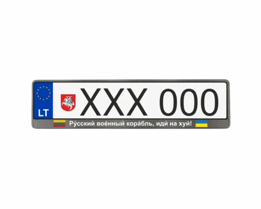 Numerių rėmelis Carbon su užrašu rusų karinis ... su LT ir UA vėliavom